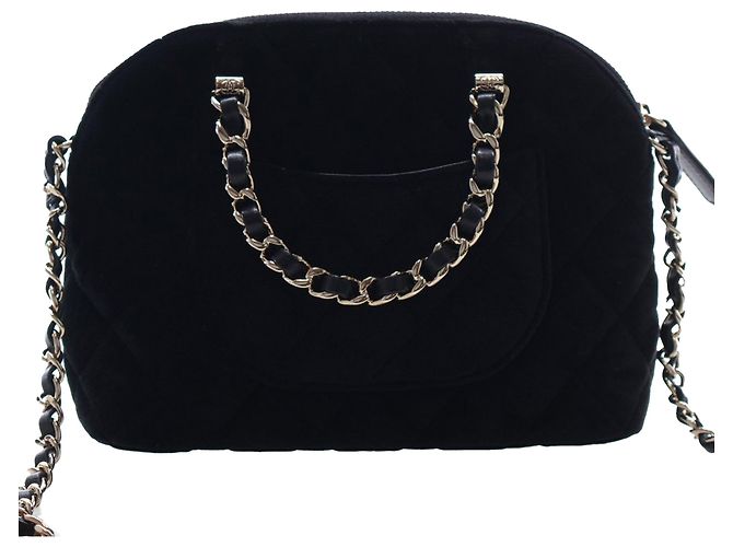 Clutch Coco in velluto matelassé nero Chanel con catena - vista 2