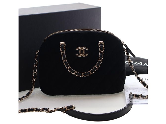 Clutch Coco in velluto matelassé nero Chanel con catena - vista 20