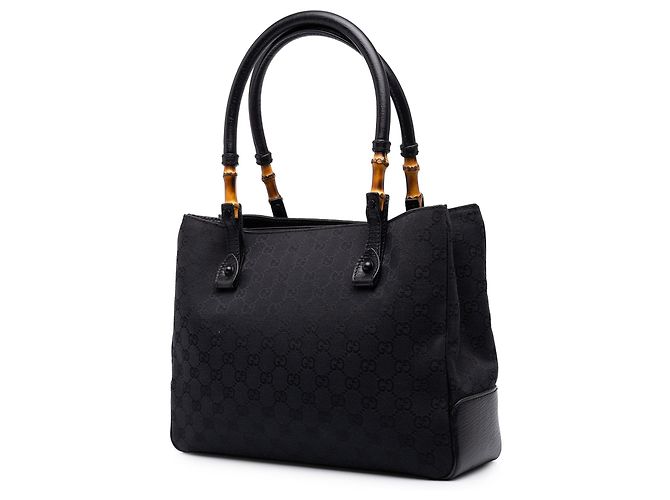 Bamboo Borsa Tote Gucci in canvas GG nero e bambù - vista 2