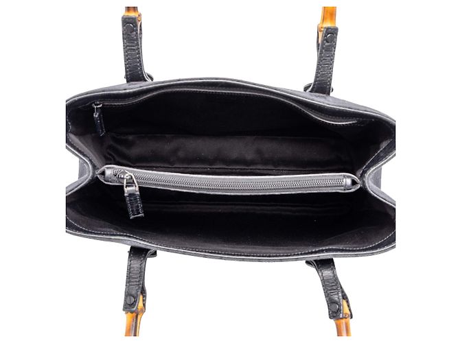 Bamboo Borsa Tote Gucci in canvas GG nero e bambù - vista 4