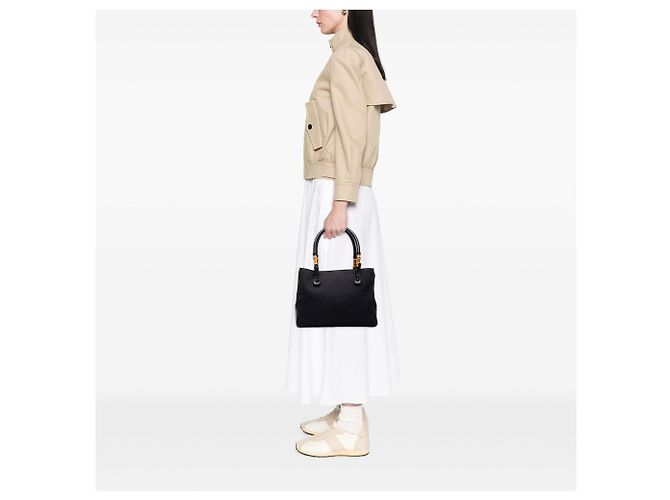 Bamboo Borsa Tote Gucci in canvas GG nero e bambù - vista 6