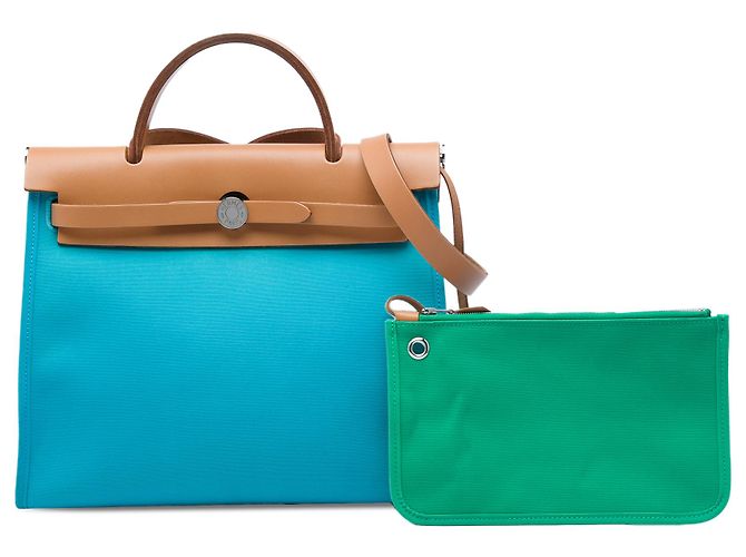 Hermès Blue Toile Verso Herbag Zip 31 - vista 6