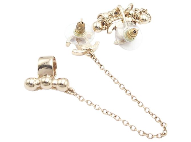 Orecchini Ear Cuff asimmetrici Chanel Gold CC placcati in oro con strass - vista 2