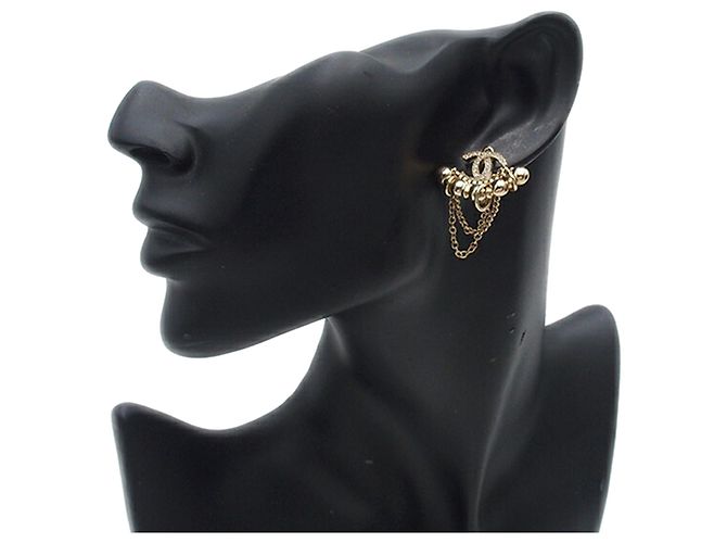 Orecchini Ear Cuff asimmetrici Chanel Gold CC placcati in oro con strass - vista 7