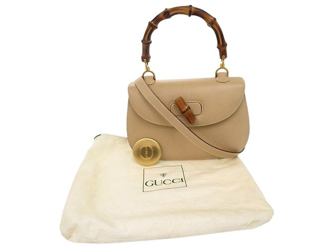Gucci Beige Grained Calfskin Bamboo Night - vista 16