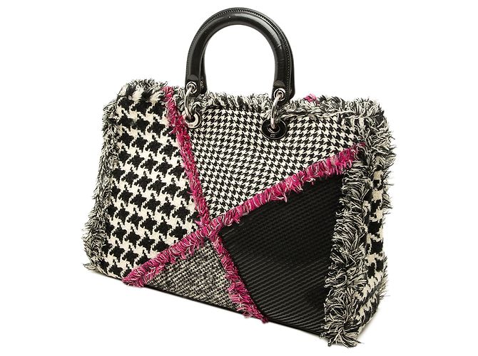 Dior Black Limited Edition Large Tweed Houndstooth Patchwork Diorissimo Satchel - Ansicht 2