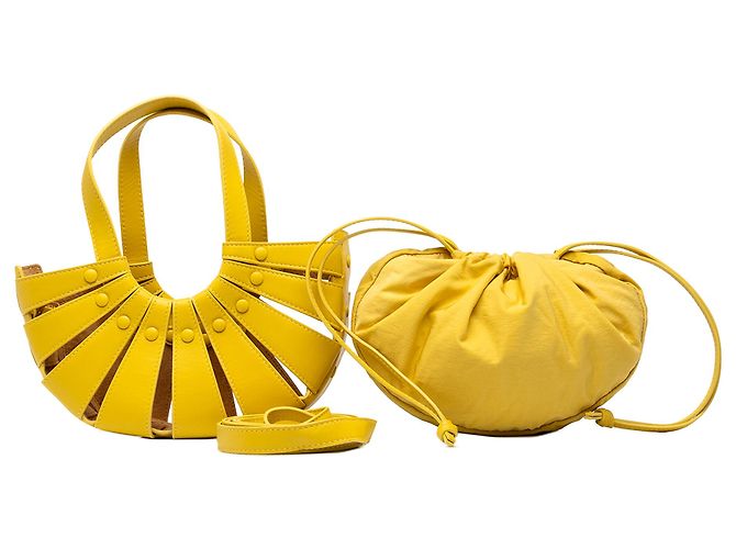 Bottega Veneta Borsa The Shell Piccola in pelle di vitello Gialla - vista 8