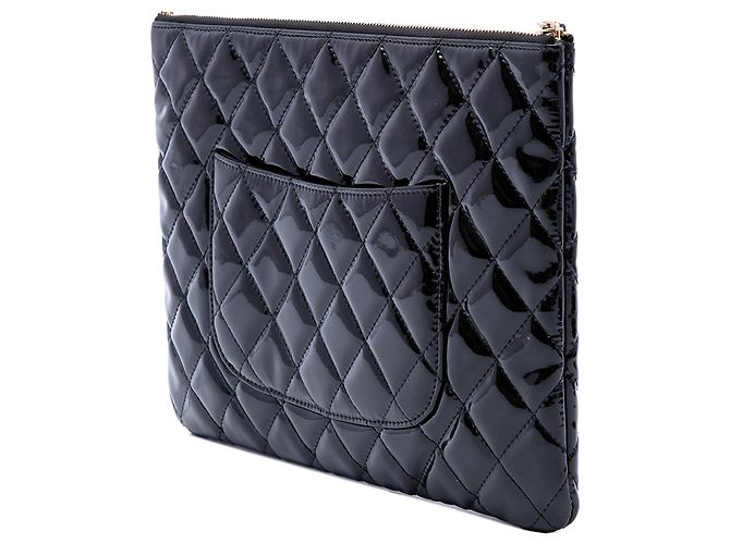 Chanel Clutch Medium Quilted Patent O Case Nera - vista 2