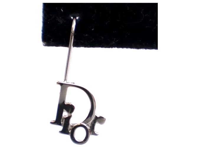Orecchini a goccia Dior con logo placcato in palladio argento - vista 6
