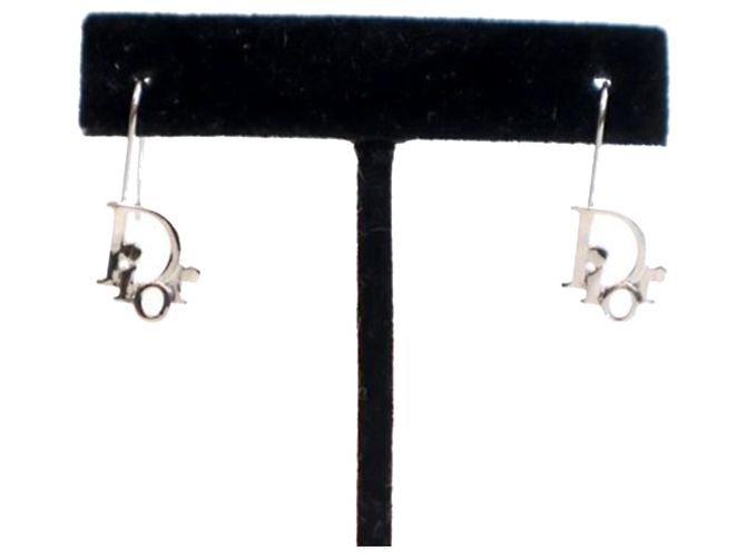 Orecchini a goccia Dior con logo placcato in palladio argento - vista 7
