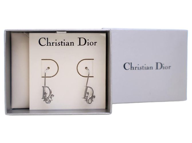 Orecchini a goccia Dior con logo placcato in palladio argento - vista 8