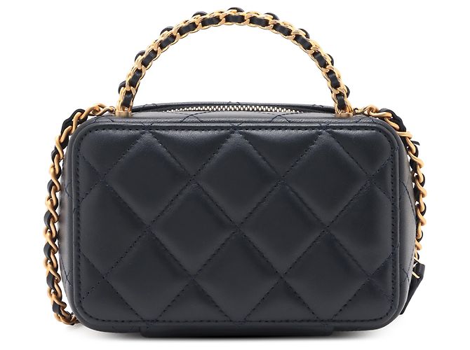 Borsa Vanity Chanel Blue Mini CC Quilted Lambskin con manico e catena - vista 2