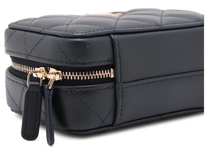 Borsa Vanity Chanel Blue Mini CC Quilted Lambskin con manico e catena - vista 6