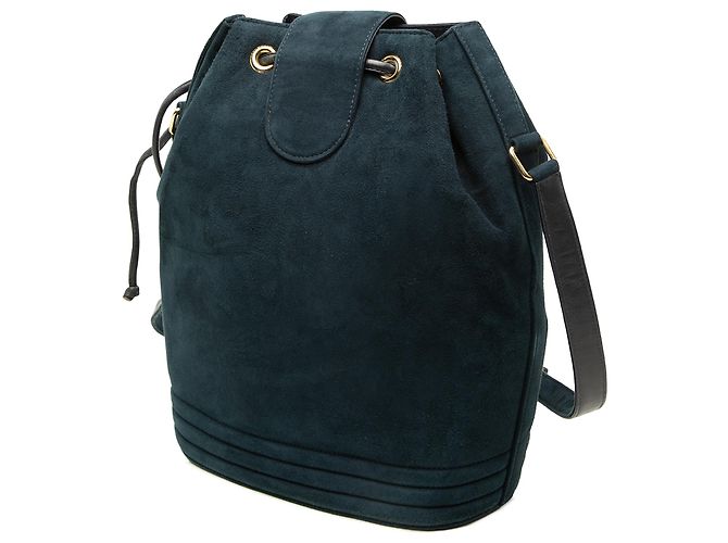 Autre Marque Borsa secchiello Saint Laurent in camoscio blu con medaglione - vista 2