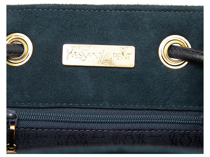 Autre Marque Borsa secchiello Saint Laurent in camoscio blu con medaglione - vista 5