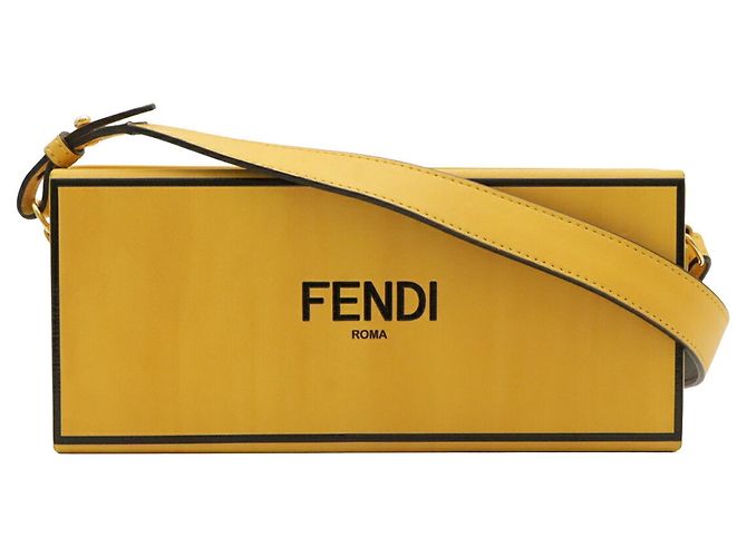 Borsa a tracolla Fendi Box Bag in pelle nera e gialla - vista 2