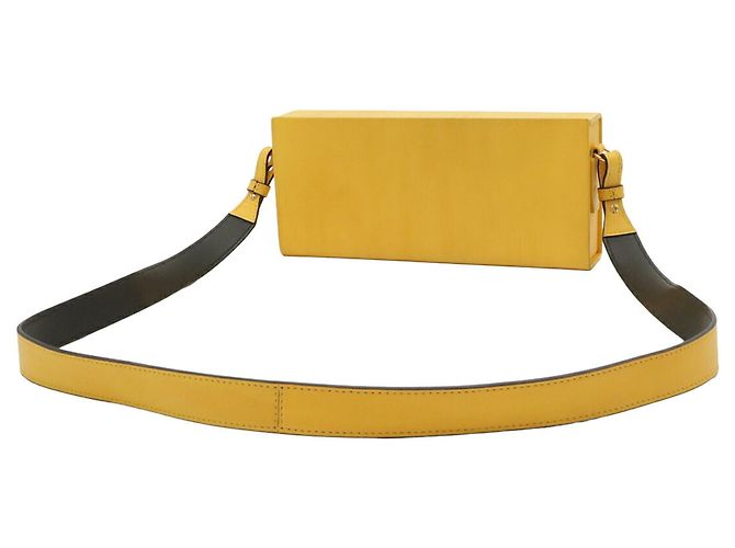 Borsa a tracolla Fendi Box Bag in pelle nera e gialla - vista 3
