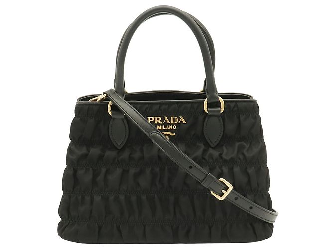 Borsa a mano Prada in nylon nero e pelle - vista 2