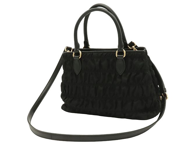 Borsa a mano Prada in nylon nero e pelle - vista 3