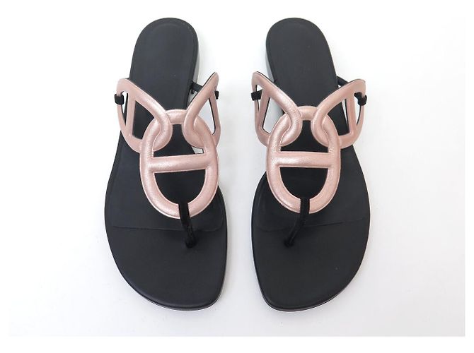 Hermès NUOVI SANDALI HERMES BEACH H202183Z 40 PELLE NERA E ORO ROSA - vista 4