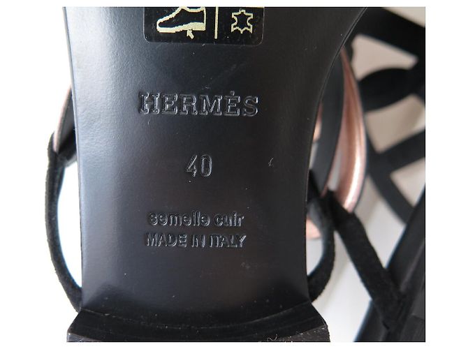 Hermès NUOVI SANDALI HERMES BEACH H202183Z 40 PELLE NERA E ORO ROSA - vista 9