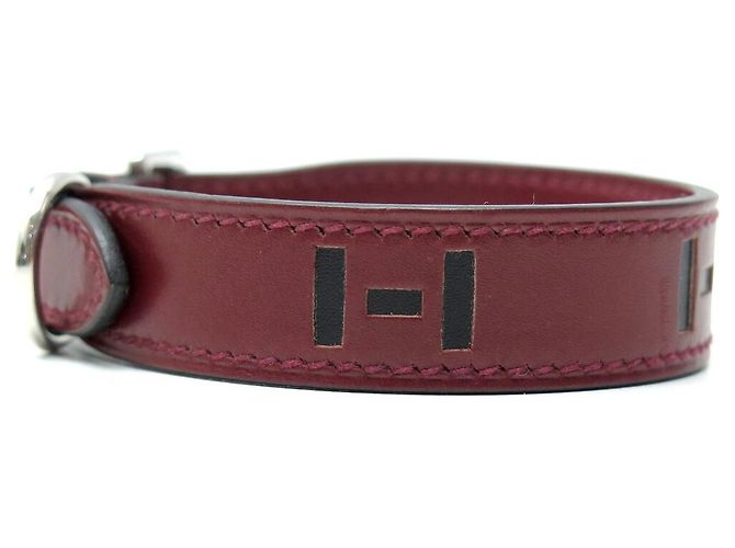 Hermès NEUF COLLIER DE CHIEN HERMES H COUPE CUIR BORDEAUX T 23 A 26 CM DOG COLLAR - vue 3
