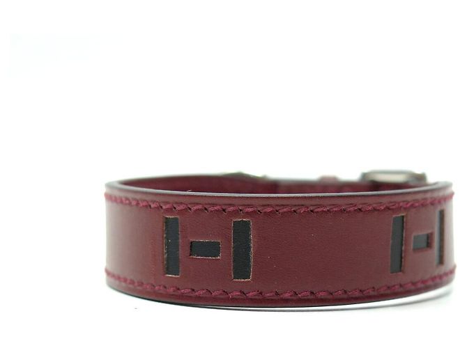 Hermès NEUF COLLIER DE CHIEN HERMES H COUPE CUIR BORDEAUX T 23 A 26 CM DOG COLLAR - vue 4