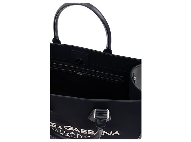 Borsa shopper Dolce & Gabbana blu navy in cotone - vista 3