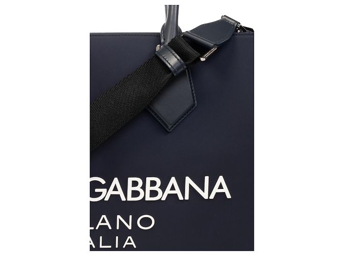 Borsa shopper Dolce & Gabbana blu navy in cotone - vista 4