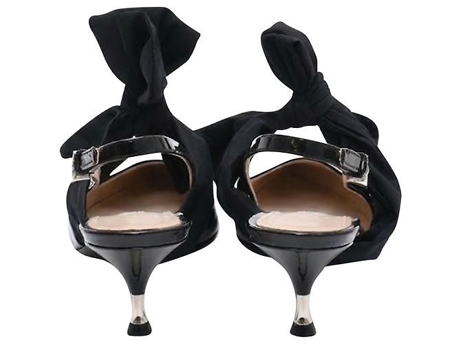 Décolleté Slingback Prada in pelle nera con dettagli a fiocco in vernice - vista 3