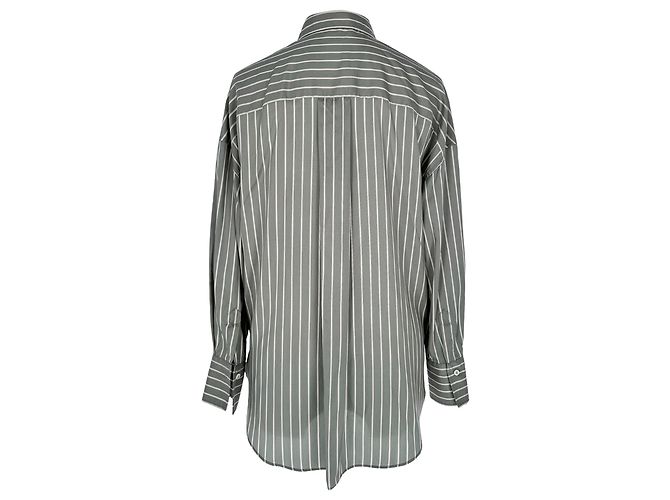 Camicia a righe Brunello Cucinelli in seta olive - vista 3