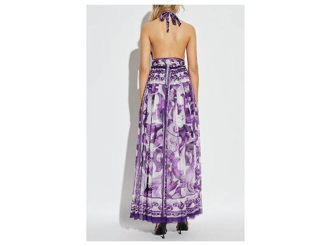 Vestido maxi de seda morado con cuello halter Dolce & Gabbana - vista 2