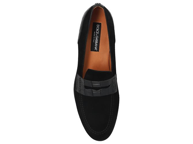 Mocassini Dolce & Gabbana in camoscio nero e pelle coccodrillo - vista 4
