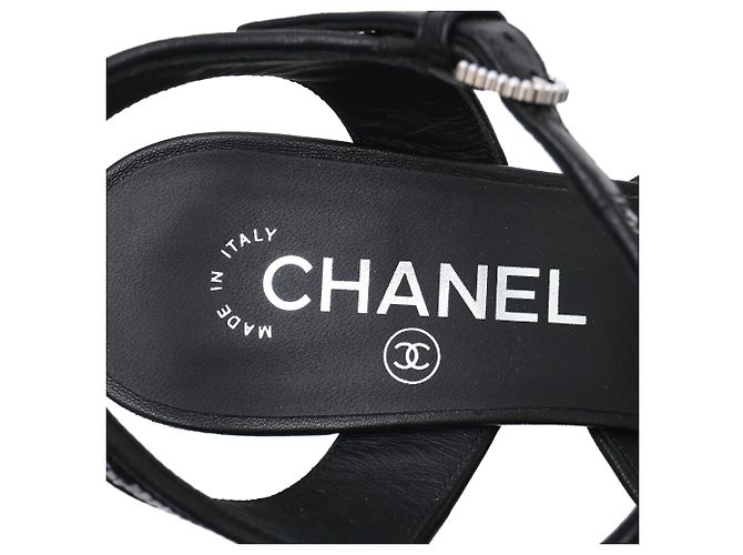 Décolleté wedge Chanel con paillettes nere in pelle nera - vista 7