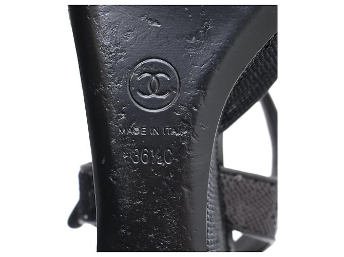 Décolleté wedge Chanel con paillettes nere in pelle nera - vista 8