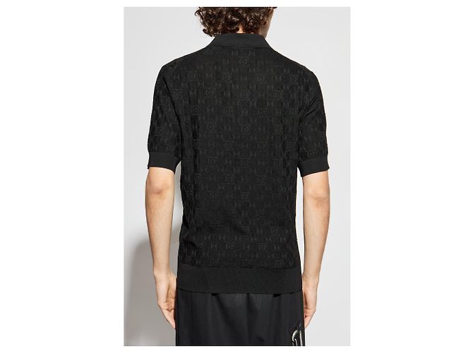 Dolce & Gabbana Silk Geometric Pattern Polo Shirt Black - view 2