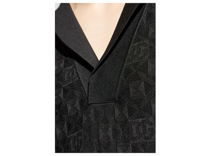 Dolce & Gabbana Silk Geometric Pattern Polo Shirt Black - view 3