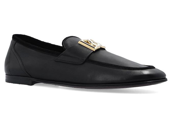 Mocassini Dolce & Gabbana in pelle nera con logo dorato - vista 2