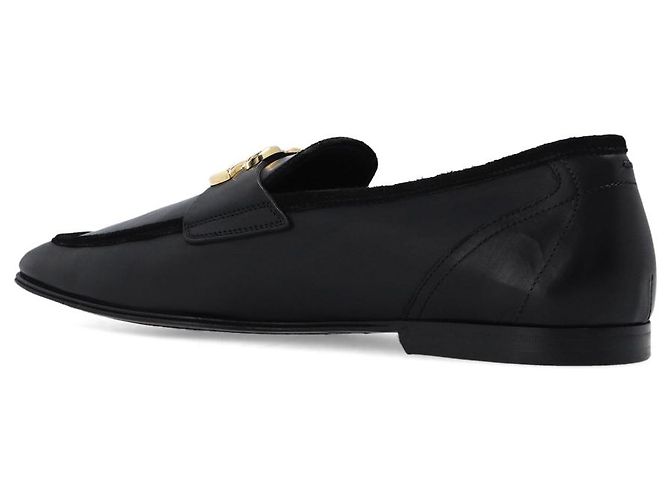 Mocassini Dolce & Gabbana in pelle nera con logo dorato - vista 3