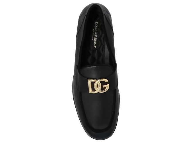 Mocassini Dolce & Gabbana in pelle nera con logo dorato - vista 4