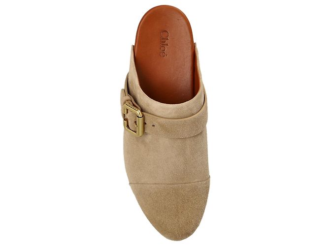 Zoccoli Jeannette Chloé in suede beige e pelle marrone - vista 3