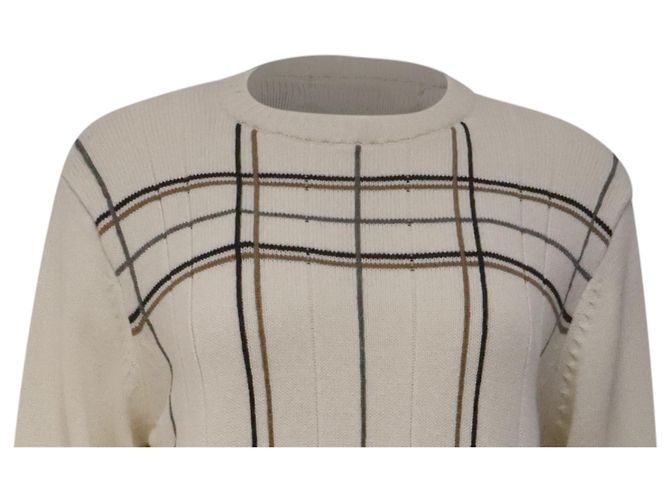 Oscar de la Renta Rundhals-Pullover mit Karomuster aus cremefarbener Baumwolle - Ansicht 2