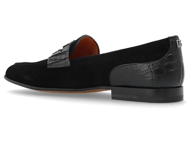 Mocassini Dolce & Gabbana in suede nero e pelle coccodrillo - vista 3