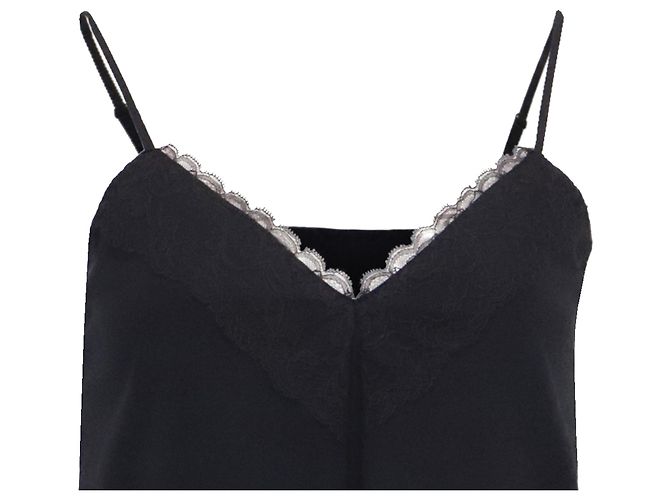 Regata de seda preta com acabamento em renda Alice + Olivia - vista 2