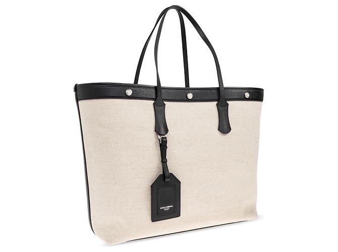 Borsa shopper Dolce & Gabbana in cotone crema - vista 2