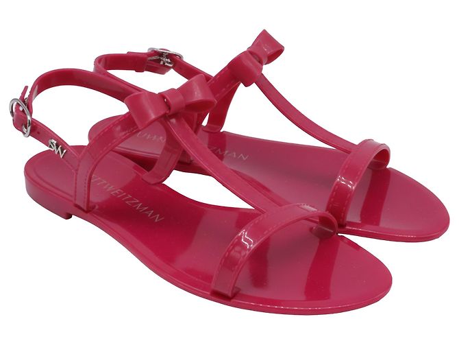 Sandali Bassi Stuart Weitzman Mellie Bow Jelly in Gomma Rosa - vista 3