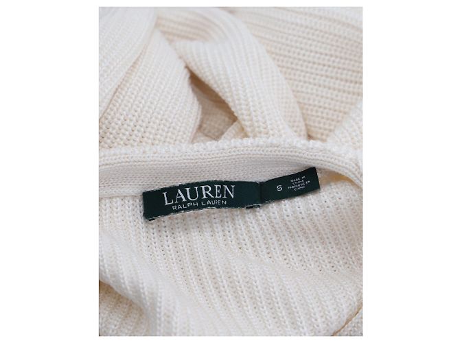 Autre Marque Ralph Lauren Valayna V-Ausschnitt-Pullover mit Schnürung aus elfenbeinfarbener Baumwolle - Ansicht 3