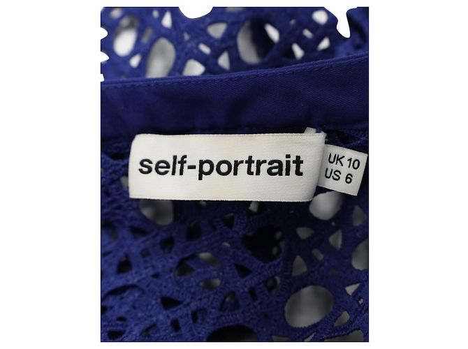 Self Portrait One-Shoulder Midi-Kleid mit Rüschen aus blauem Polyester-Spitzenstoff - Ansicht 4