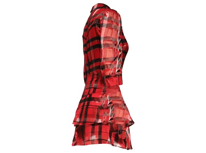 Vestido Mini Xadrez Alice + Olivia Hazeline em Viscose Vermelha - vista 3