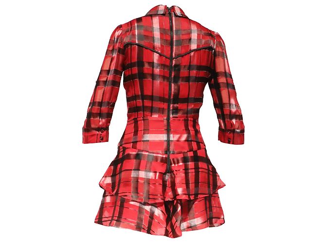 Vestido Mini Xadrez Alice + Olivia Hazeline em Viscose Vermelha - vista 4